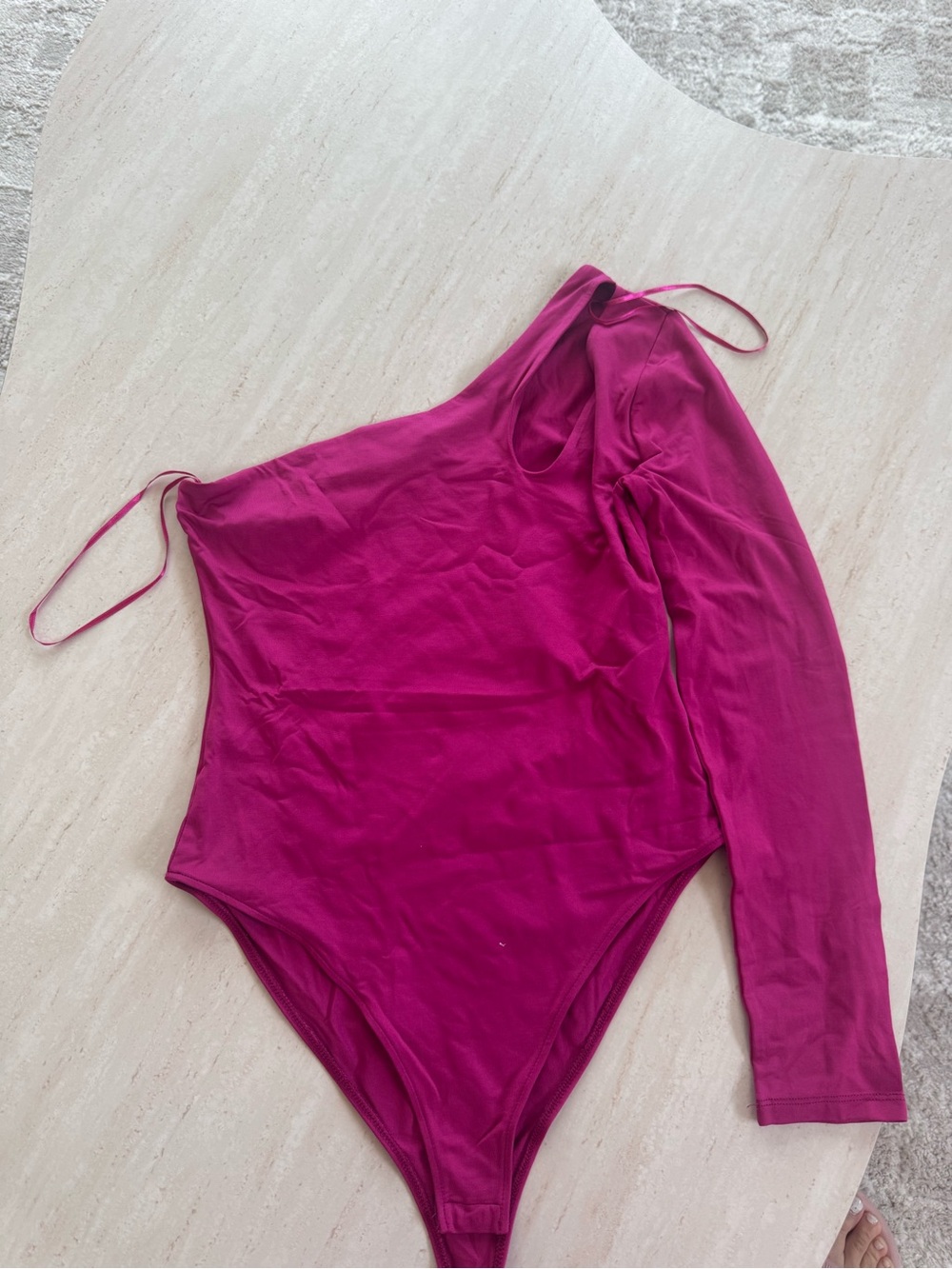 Zara Magenta One-Shoulder Long Sleeve Bodysuit